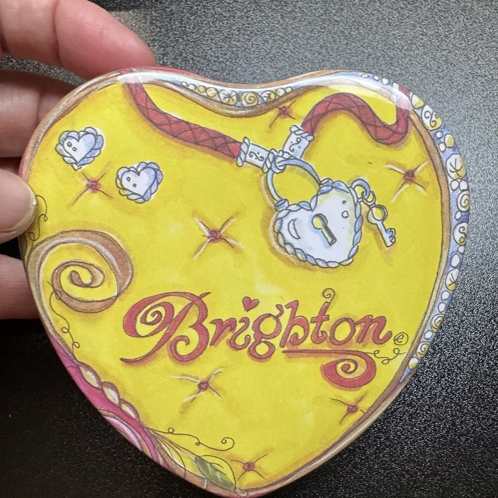 Brighton Heart Shaped Collectible Tin Box‎ Pink & Yellow Jewelry Gift